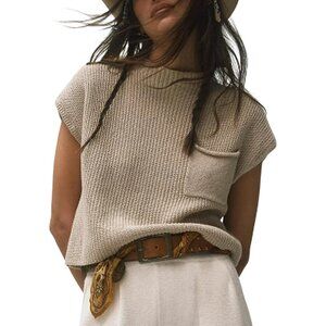 Women's Solid Sleeveless Vest Mock Neck Cap Sleeve Knitwear Sweater Tops